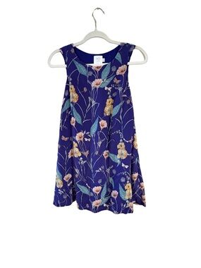 Anthro HD in Paris 100% Silk Floral Mini Dress Petite 00 Blue Sleeveless